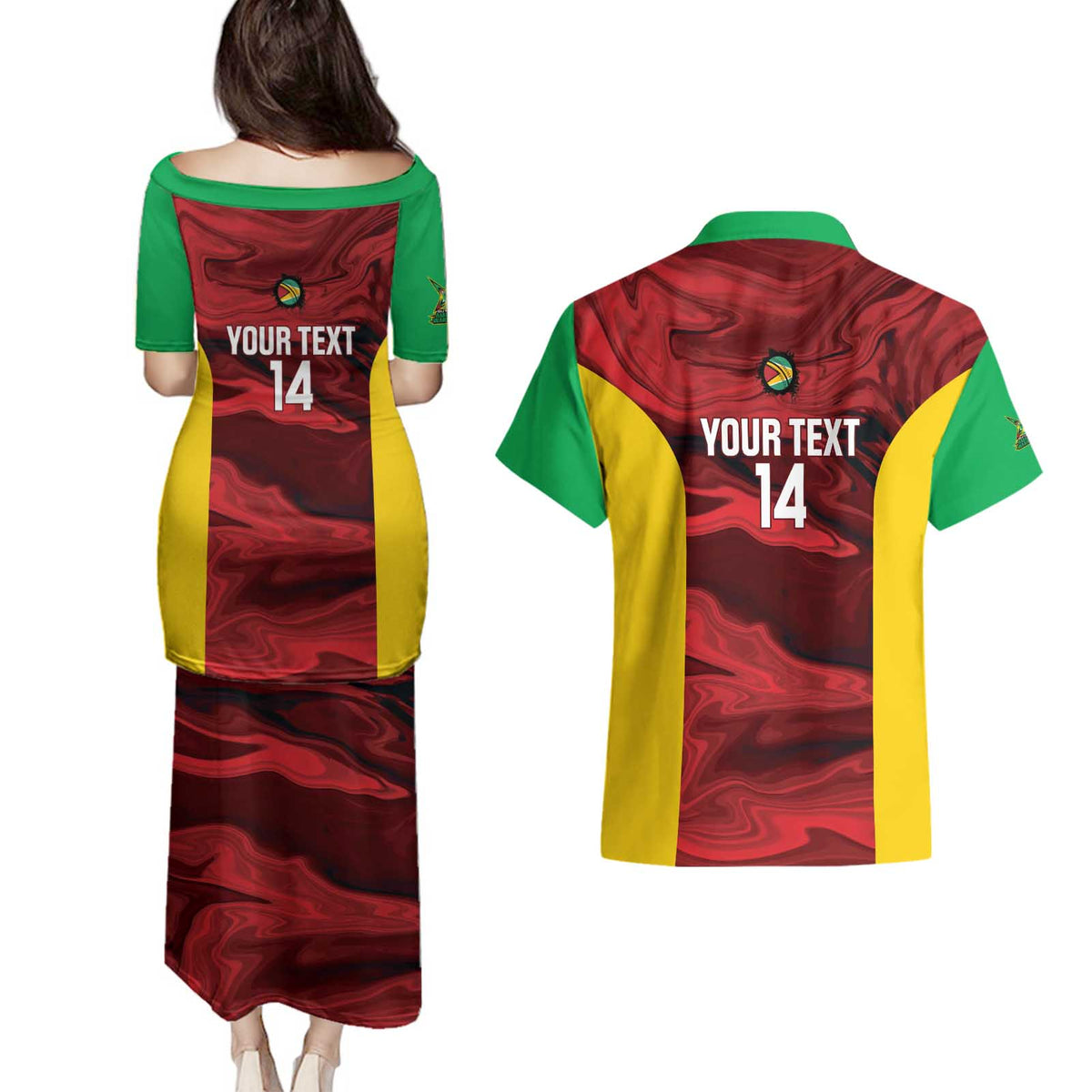 Custom Guyana Cricket Couples Matching Puletasi and Hawaiian Shirt Go Amazon Warriors Marble Pattern - Wonder Print Shop