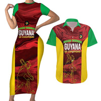 Custom Guyana Cricket Couples Matching Short Sleeve Bodycon Dress and Hawaiian Shirt Go Amazon Warriors Marble Pattern - Wonder Print Shop