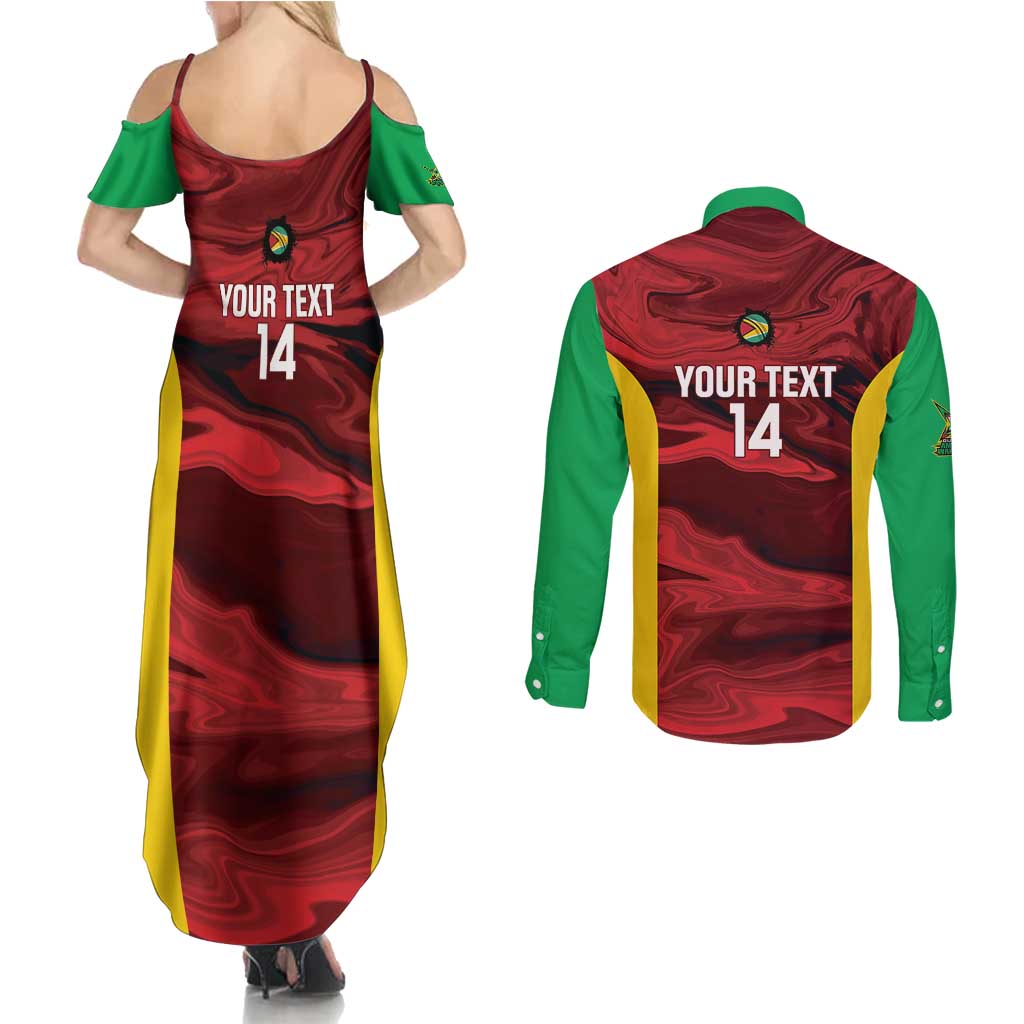 Custom Guyana Cricket Couples Matching Summer Maxi Dress and Long Sleeve Button Shirt Go Amazon Warriors Marble Pattern - Wonder Print Shop