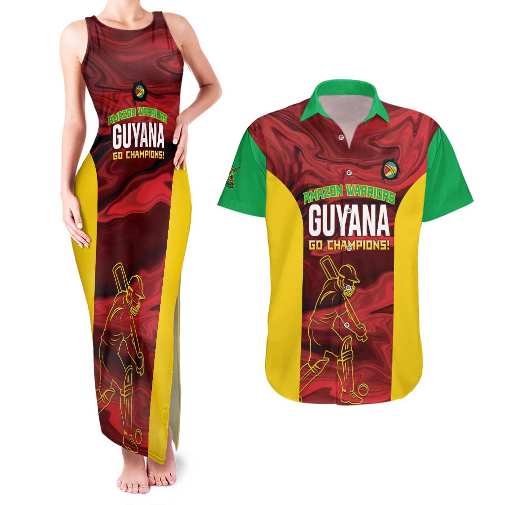 Custom Guyana Cricket Couples Matching Tank Maxi Dress and Hawaiian Shirt Go Amazon Warriors Marble Pattern - Wonder Print Shop
