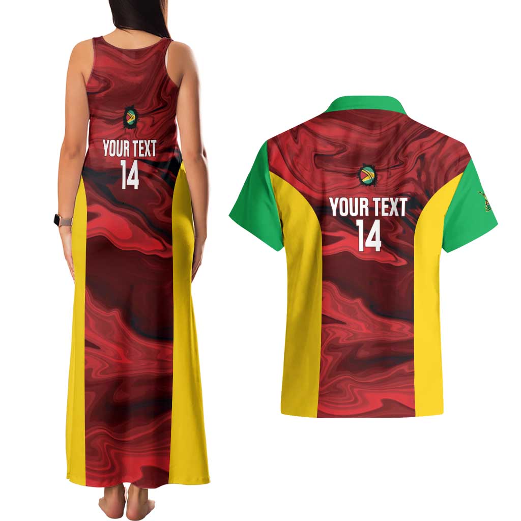 Custom Guyana Cricket Couples Matching Tank Maxi Dress and Hawaiian Shirt Go Amazon Warriors Marble Pattern - Wonder Print Shop