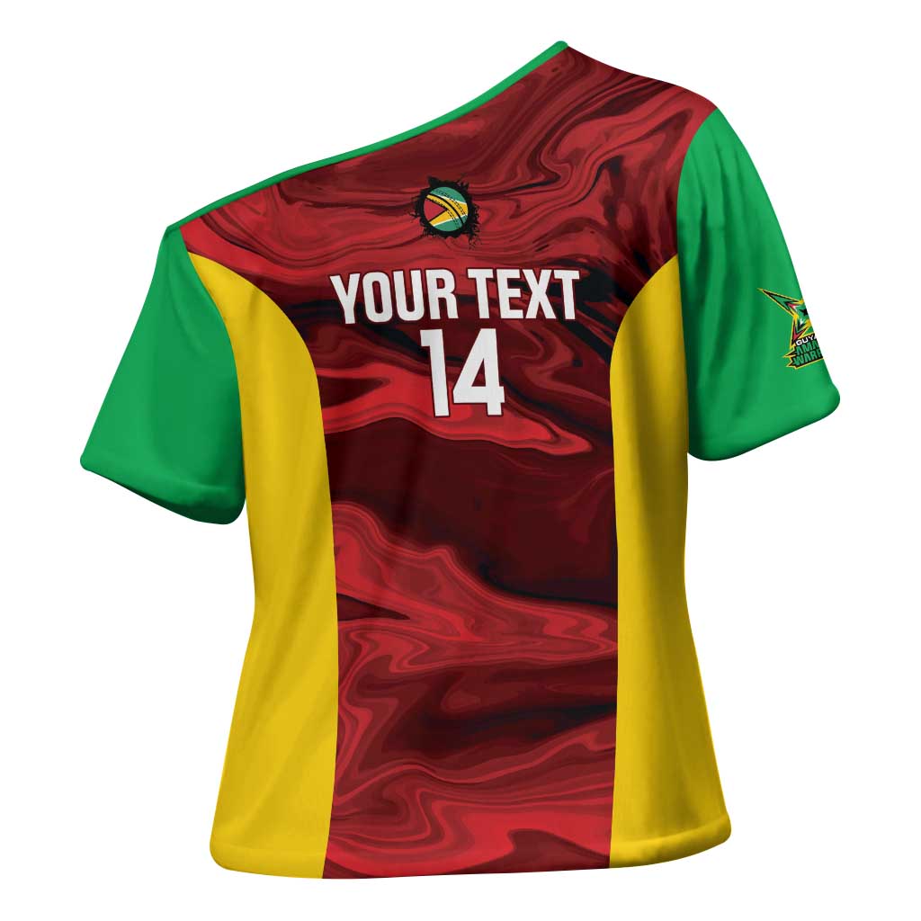 Custom Guyana Cricket Cross Shoulder Shirt Go Amazon Warriors Marble Pattern - Wonder Print Shop