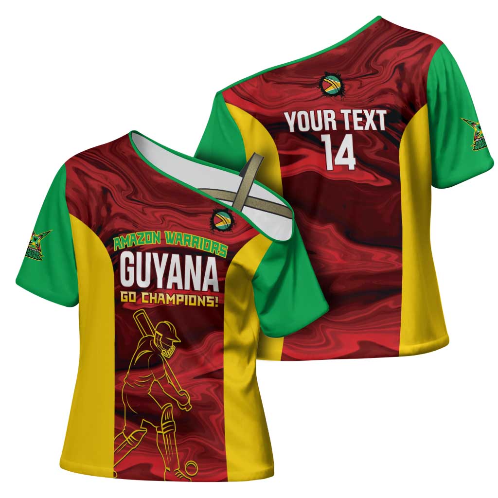 Custom Guyana Cricket Cross Shoulder Shirt Go Amazon Warriors Marble Pattern - Wonder Print Shop