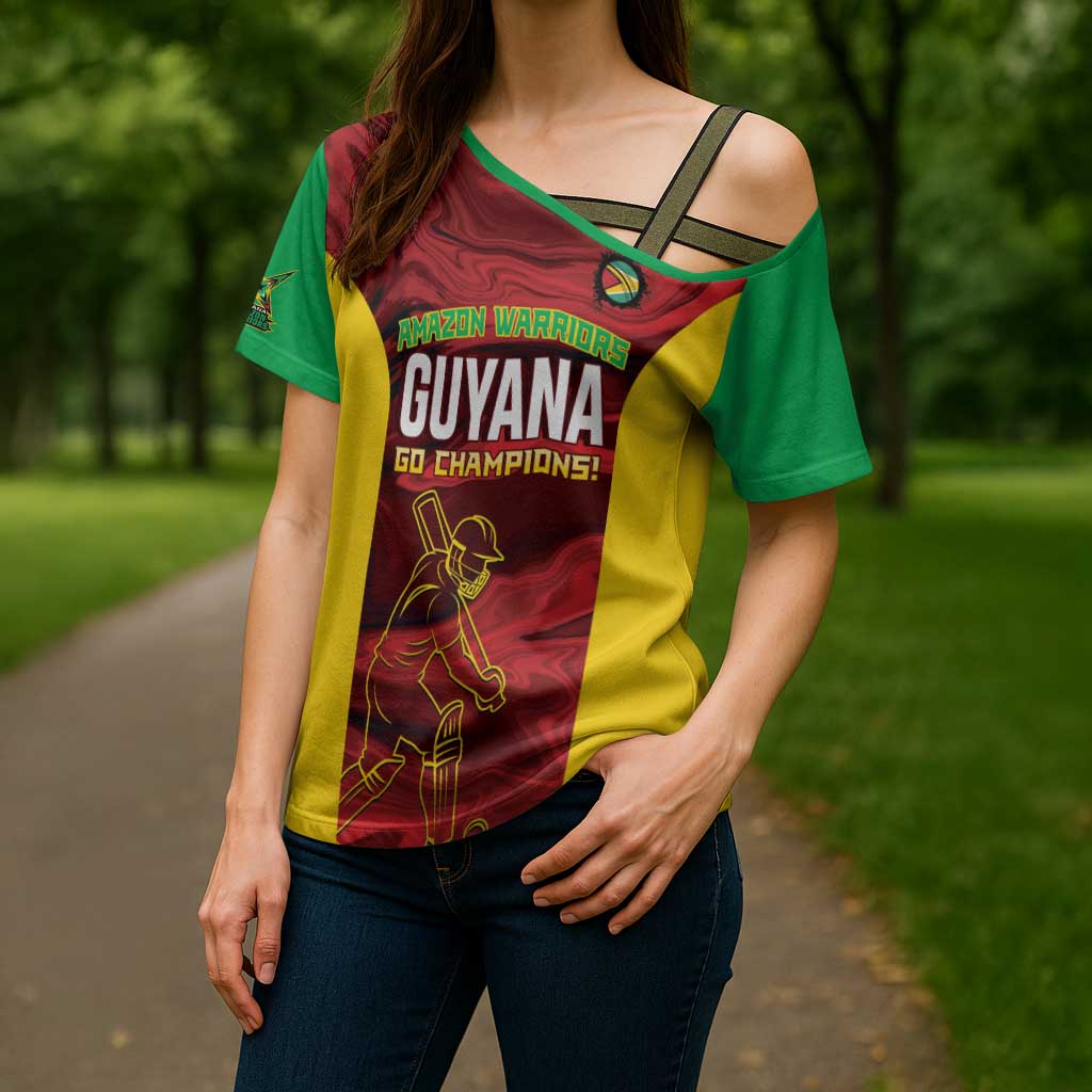 Custom Guyana Cricket Cross Shoulder Shirt Go Amazon Warriors Marble Pattern - Wonder Print Shop