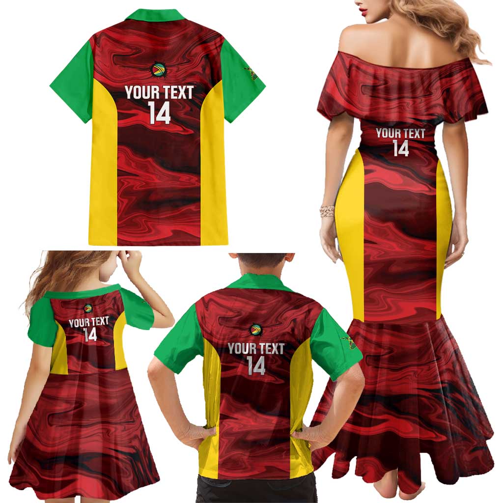 Custom Guyana Cricket Family Matching Mermaid Dress and Hawaiian Shirt Go Amazon Warriors Marble Pattern - Wonder Print Shop