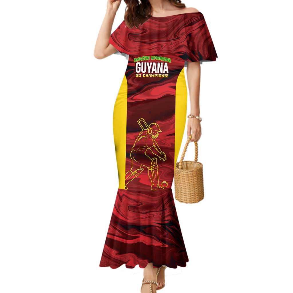 Custom Guyana Cricket Family Matching Mermaid Dress and Hawaiian Shirt Go Amazon Warriors Marble Pattern - Wonder Print Shop