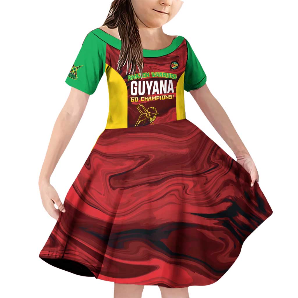 Custom Guyana Cricket Family Matching Off Shoulder Short Dress and Hawaiian Shirt Go Amazon Warriors Marble Pattern - Wonder Print Shop