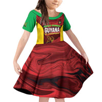 Custom Guyana Cricket Family Matching Off Shoulder Short Dress and Hawaiian Shirt Go Amazon Warriors Marble Pattern - Wonder Print Shop