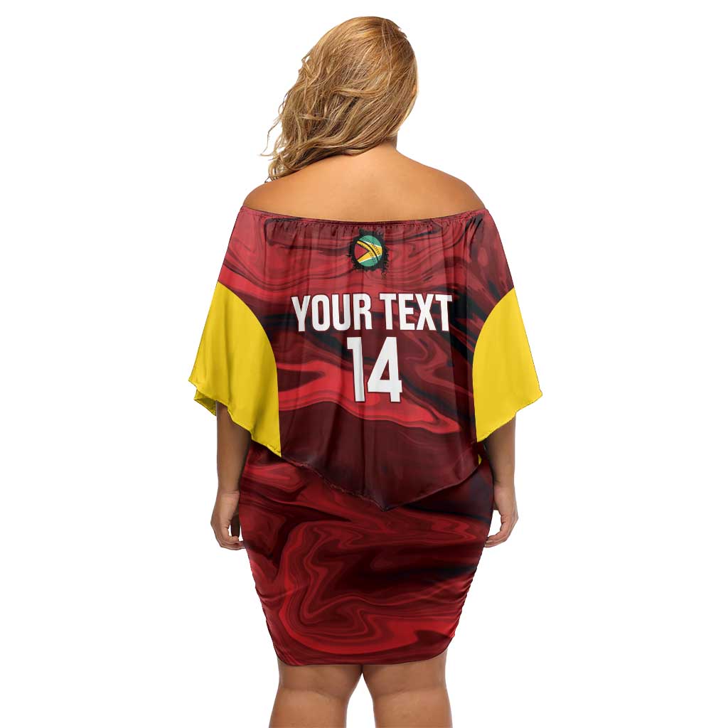 Custom Guyana Cricket Family Matching Off Shoulder Short Dress and Hawaiian Shirt Go Amazon Warriors Marble Pattern - Wonder Print Shop