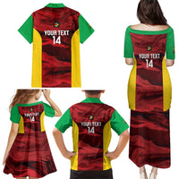 Custom Guyana Cricket Family Matching Puletasi and Hawaiian Shirt Go Amazon Warriors Marble Pattern - Wonder Print Shop
