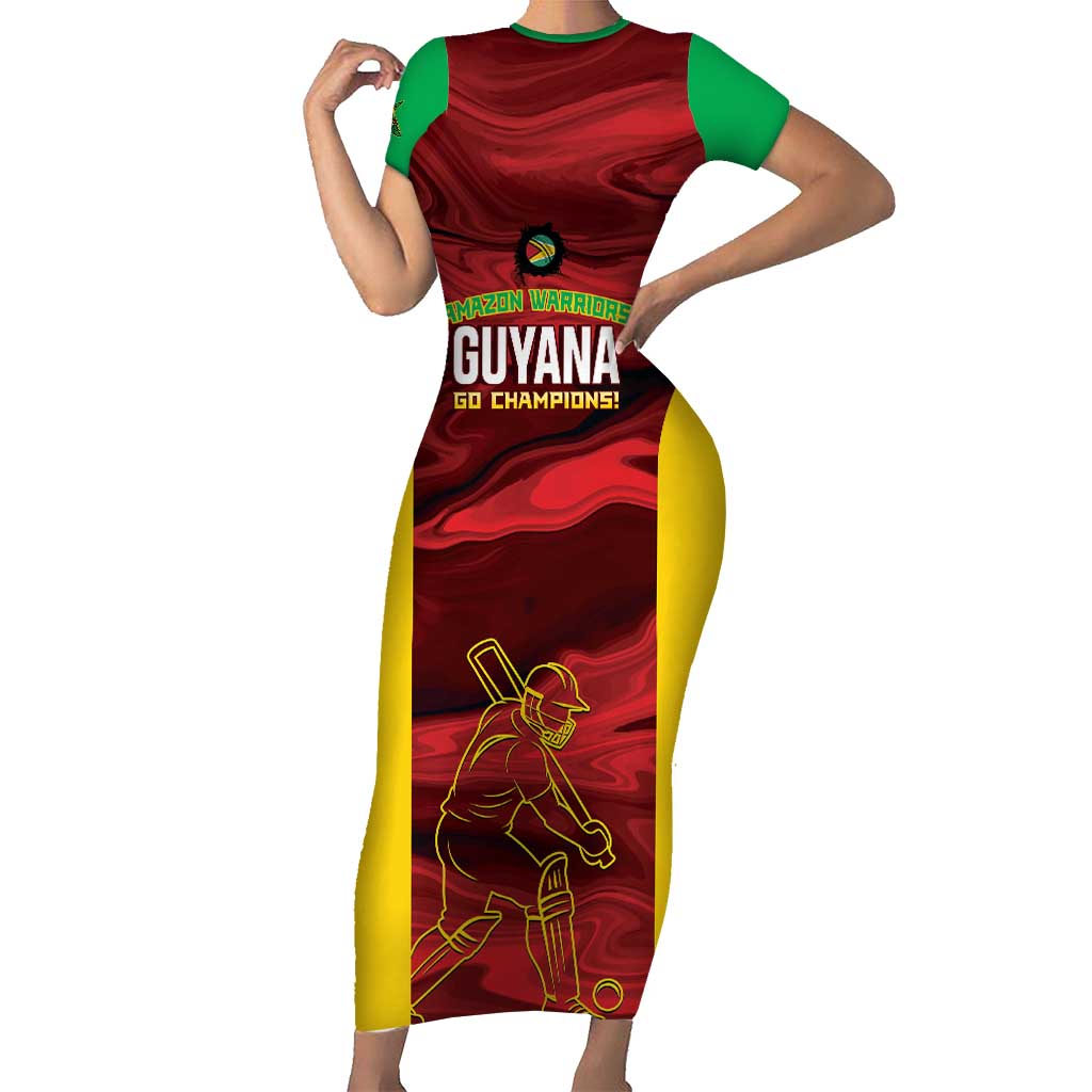 Custom Guyana Cricket Family Matching Short Sleeve Bodycon Dress and Hawaiian Shirt Go Amazon Warriors Marble Pattern - Wonder Print Shop