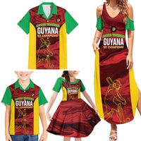 Custom Guyana Cricket Family Matching Summer Maxi Dress and Hawaiian Shirt Go Amazon Warriors Marble Pattern - Wonder Print Shop