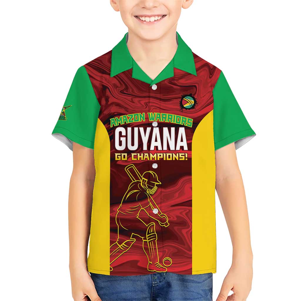 Custom Guyana Cricket Kid Hawaiian Shirt Go Amazon Warriors Marble Pattern - Wonder Print Shop