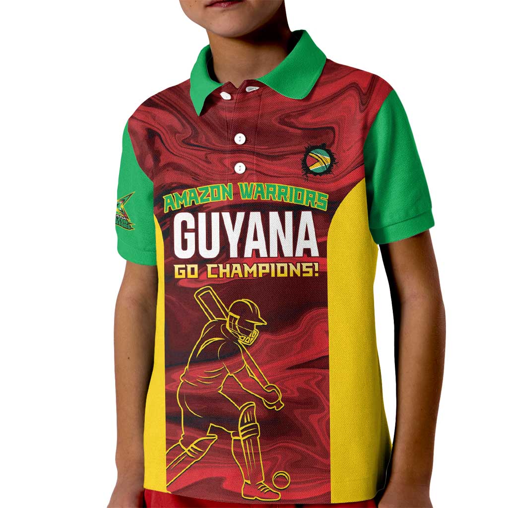 Custom Guyana Cricket Kid Polo Shirt Go Amazon Warriors Marble Pattern - Wonder Print Shop