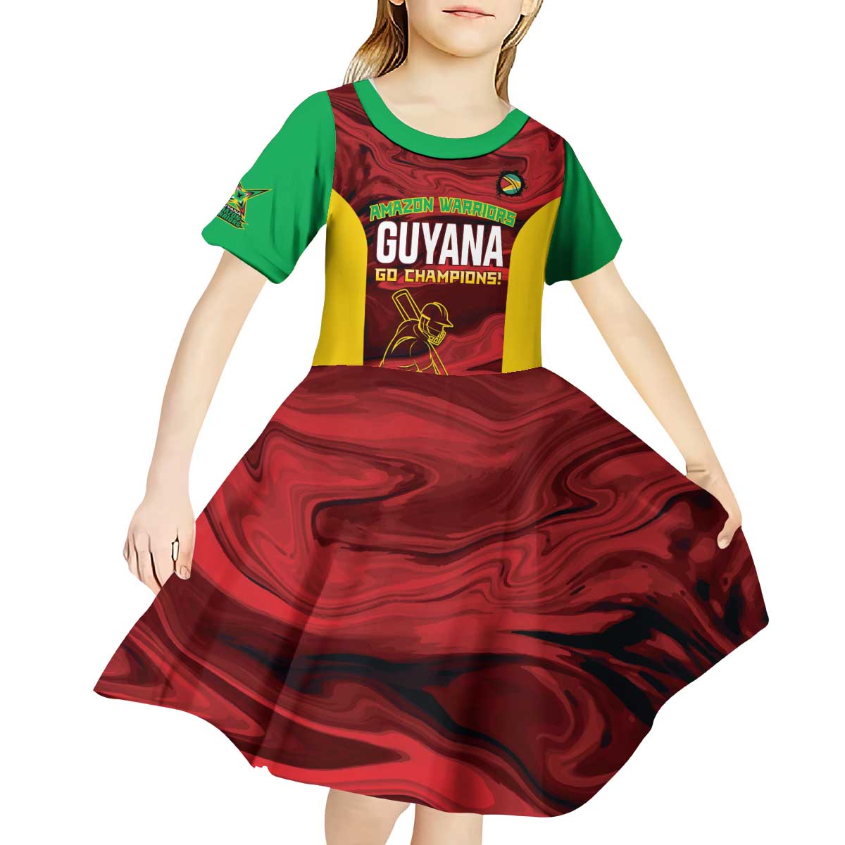 Custom Guyana Cricket Kid Short Sleeve Dress Go Amazon Warriors Marble Pattern - Wonder Print Shop