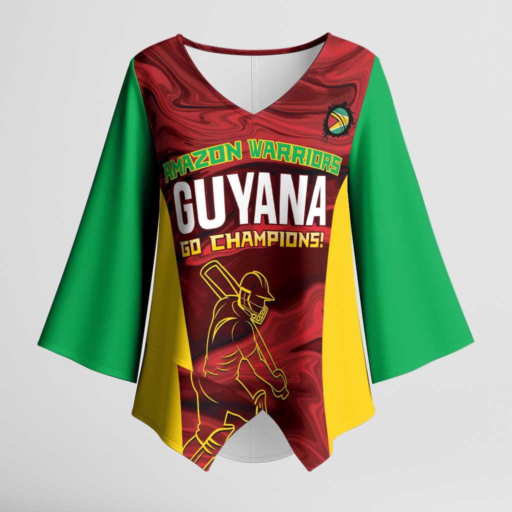 Custom Guyana Cricket Kimono Sleeve Blouse Go Amazon Warriors Marble Pattern - Wonder Print Shop