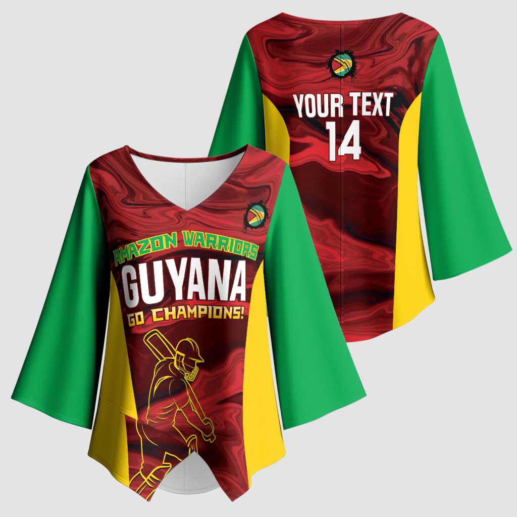 Custom Guyana Cricket Kimono Sleeve Blouse Go Amazon Warriors Marble Pattern - Wonder Print Shop