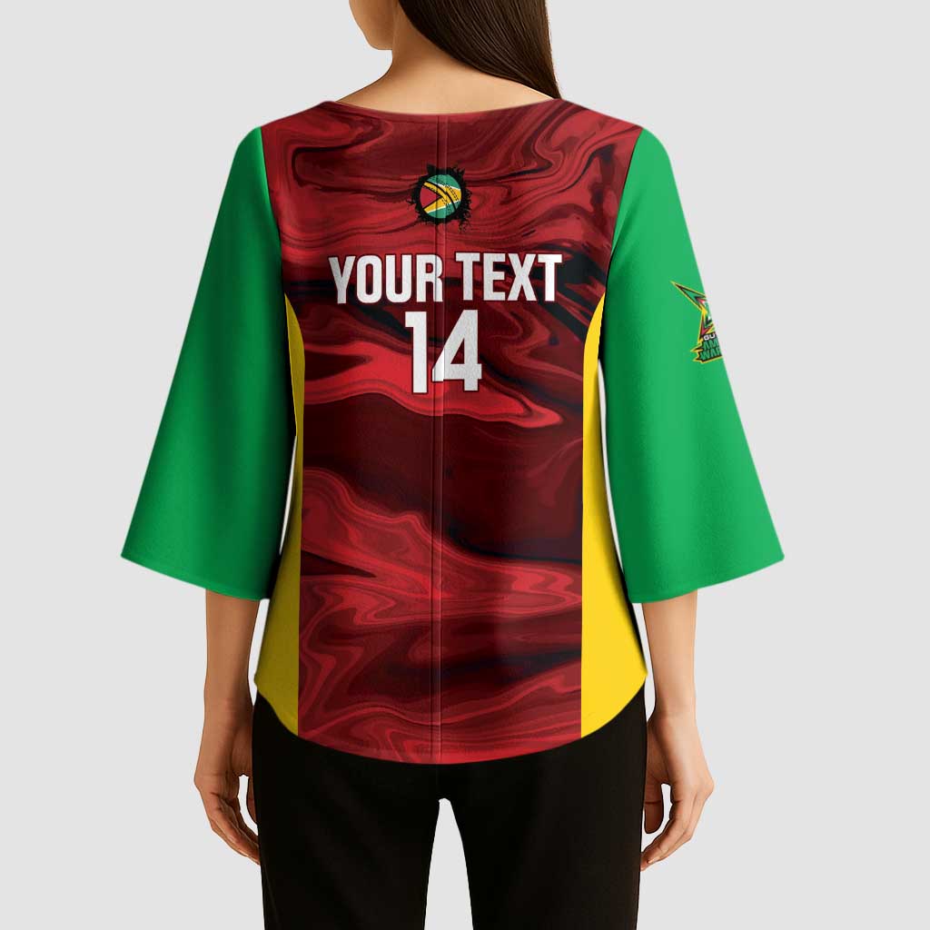 Custom Guyana Cricket Kimono Sleeve Blouse Go Amazon Warriors Marble Pattern - Wonder Print Shop