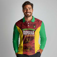 Custom Guyana Cricket Long Sleeve Polo Shirt Go Amazon Warriors Marble Pattern - Wonder Print Shop