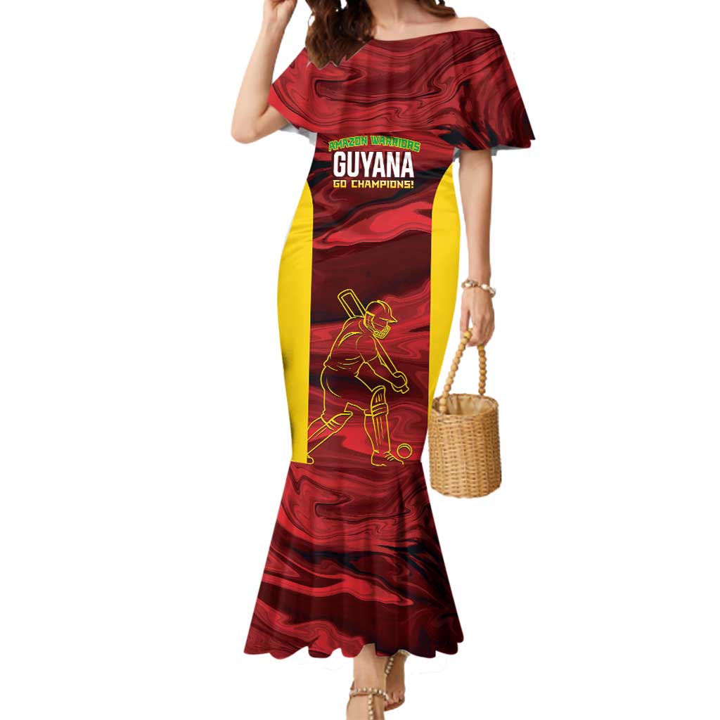 Custom Guyana Cricket Mermaid Dress Go Amazon Warriors Marble Pattern - Wonder Print Shop