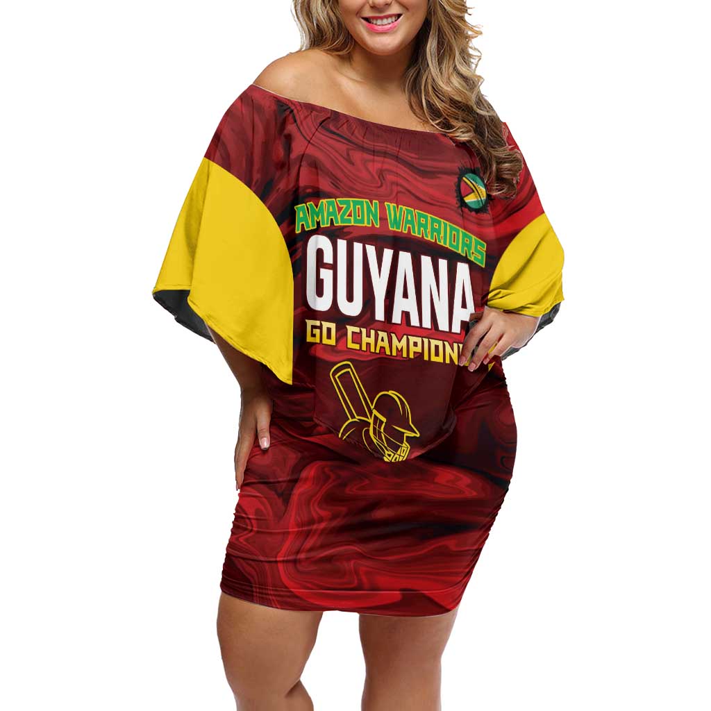 Custom Guyana Cricket Off Shoulder Short Dress Go Amazon Warriors Marble Pattern - Wonder Print Shop
