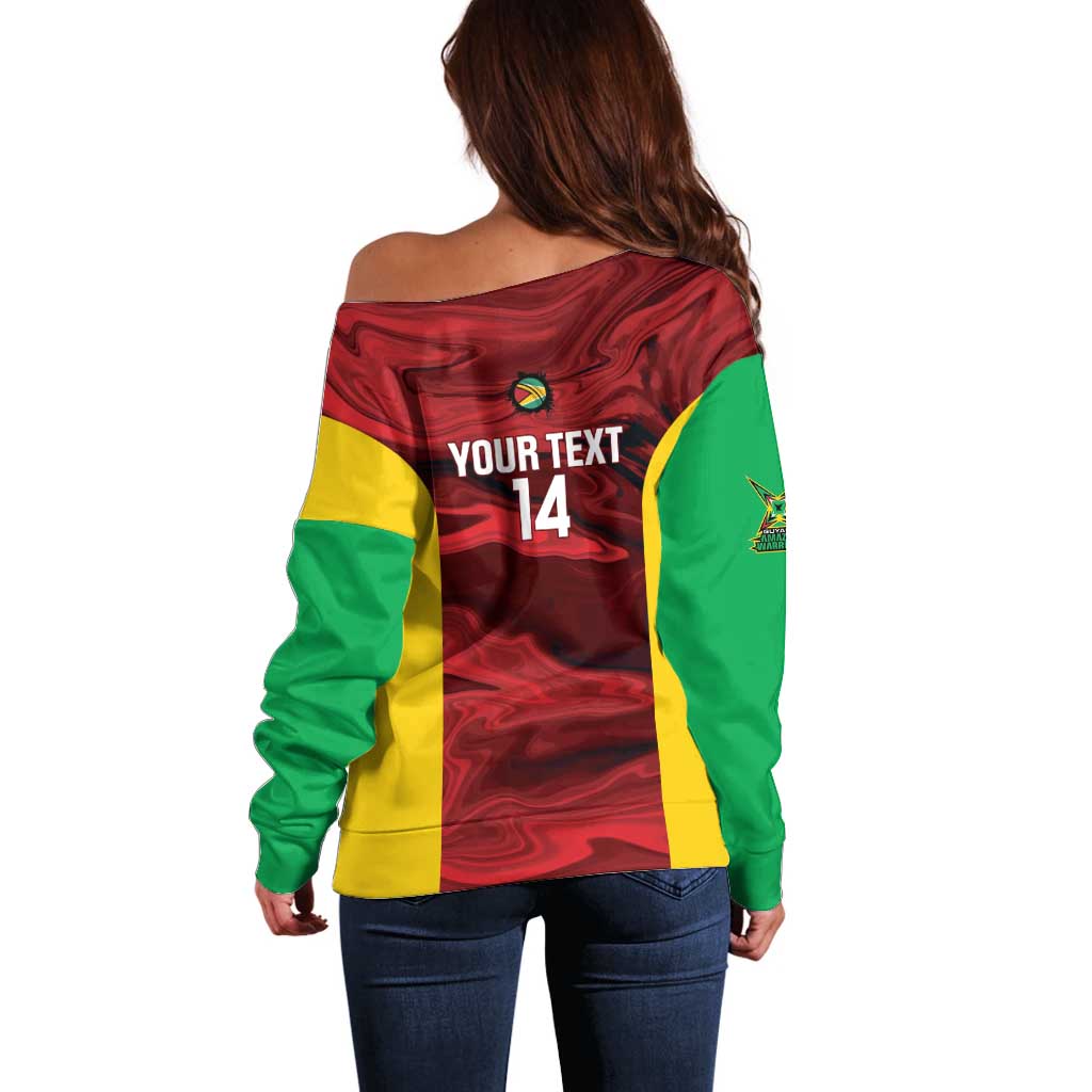 Custom Guyana Cricket Off Shoulder Sweater Go Amazon Warriors Marble Pattern - Wonder Print Shop