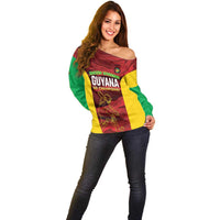 Custom Guyana Cricket Off Shoulder Sweater Go Amazon Warriors Marble Pattern - Wonder Print Shop
