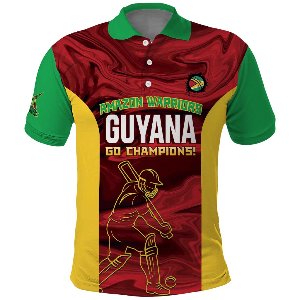 Custom Guyana Cricket Polo Shirt Go Amazon Warriors Marble Pattern - Wonder Print Shop