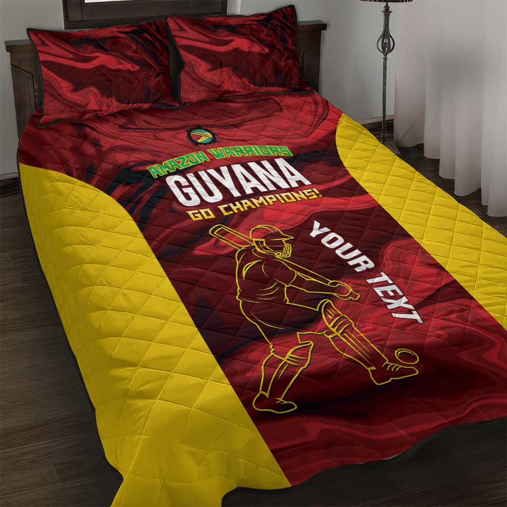 Custom Guyana Cricket Quilt Bed Set Go Amazon Warriors Marble Pattern - Wonder Print Shop