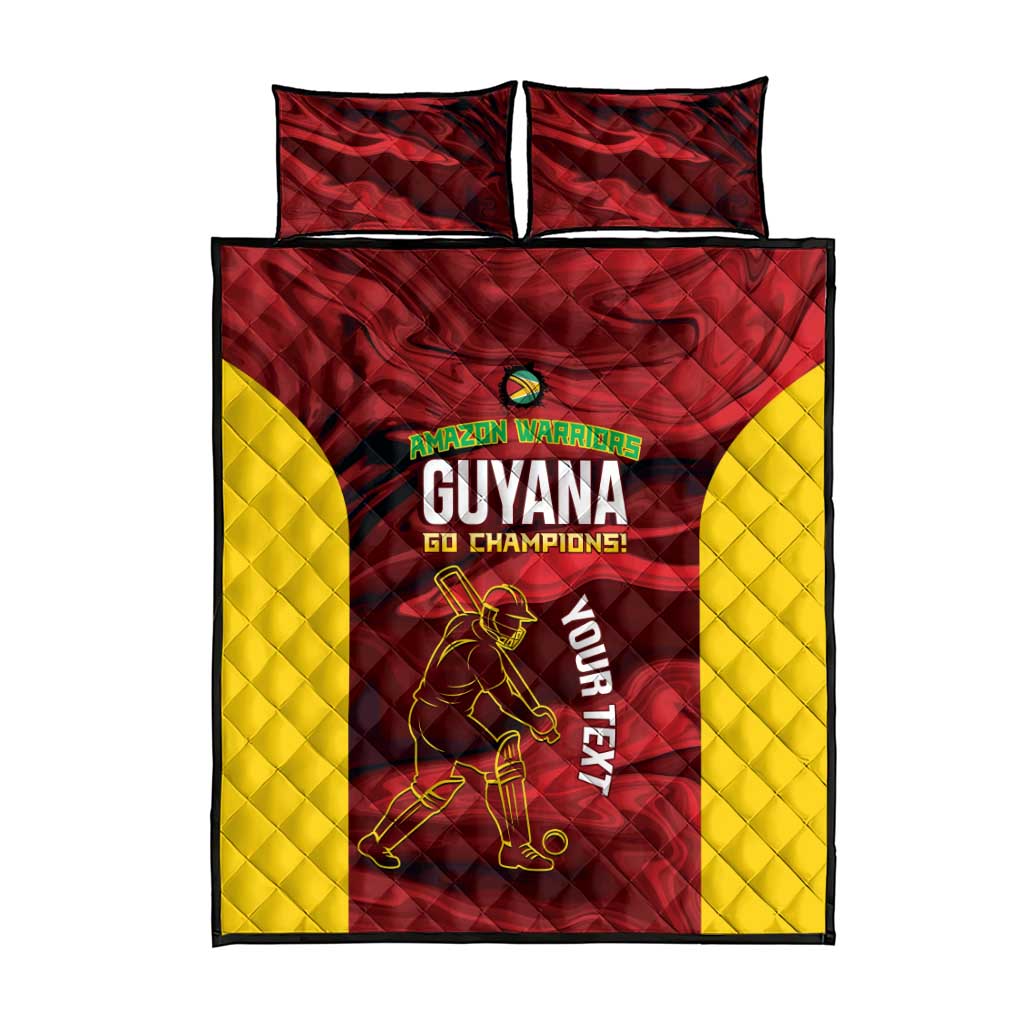 Custom Guyana Cricket Quilt Bed Set Go Amazon Warriors Marble Pattern - Wonder Print Shop