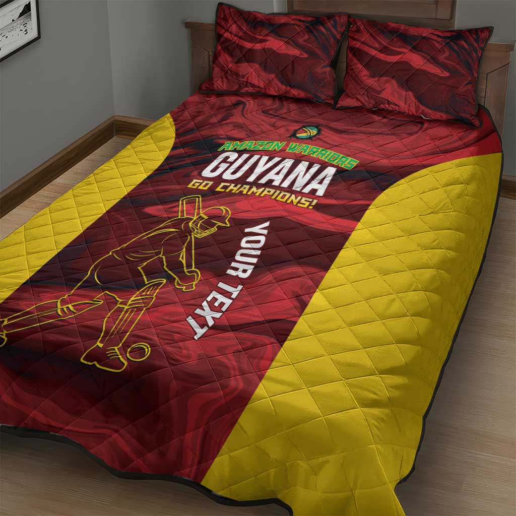 Custom Guyana Cricket Quilt Bed Set Go Amazon Warriors Marble Pattern - Wonder Print Shop