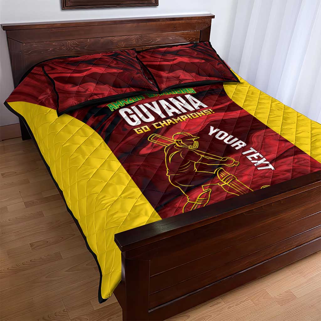 Custom Guyana Cricket Quilt Bed Set Go Amazon Warriors Marble Pattern - Wonder Print Shop