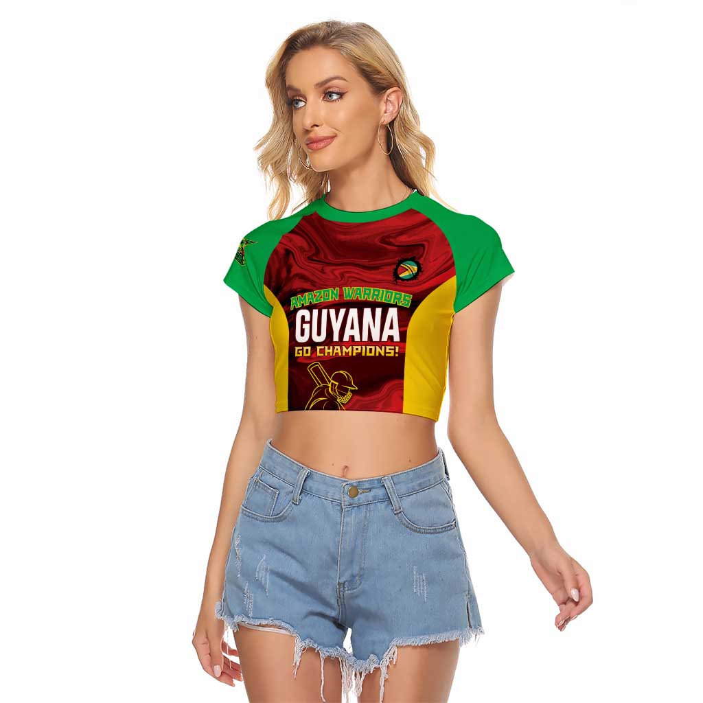 Custom Guyana Cricket Raglan Cropped T Shirt Go Amazon Warriors Marble Pattern - Wonder Print Shop