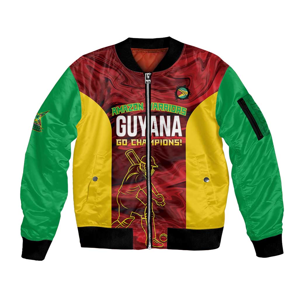 Custom Guyana Cricket Sleeve Zip Bomber Jacket Go Amazon Warriors Marble Pattern - Wonder Print Shop