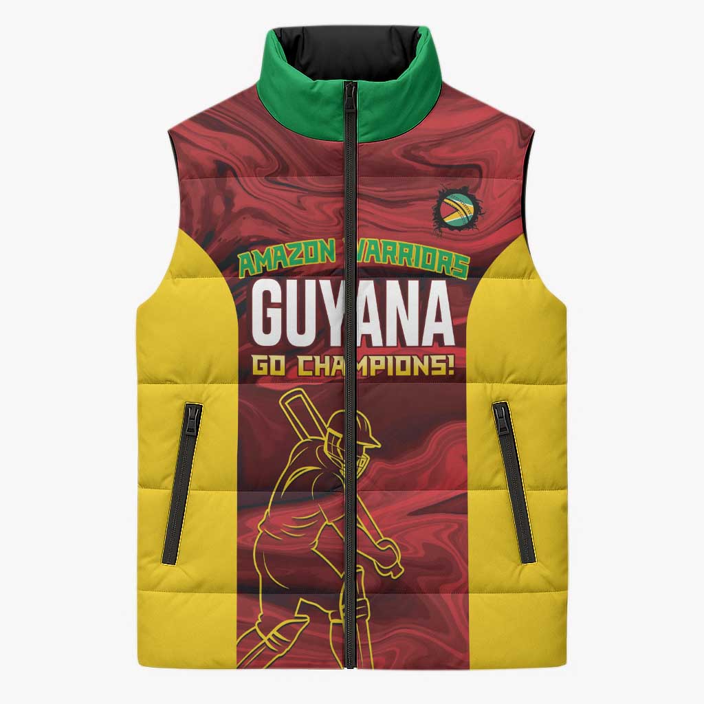 Custom Guyana Cricket Sleeveless Puffer Jacket Go Amazon Warriors Marble Pattern - Wonder Print Shop