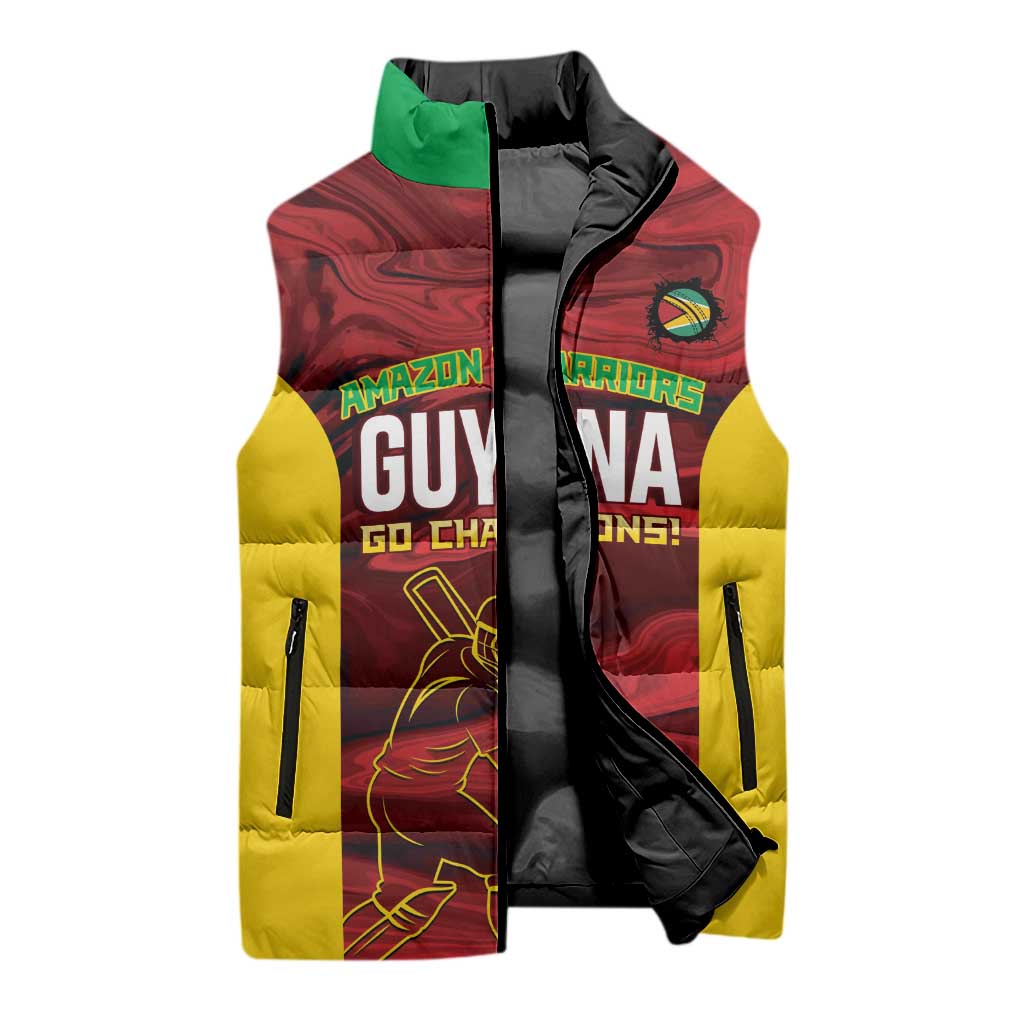 Custom Guyana Cricket Sleeveless Puffer Jacket Go Amazon Warriors Marble Pattern - Wonder Print Shop