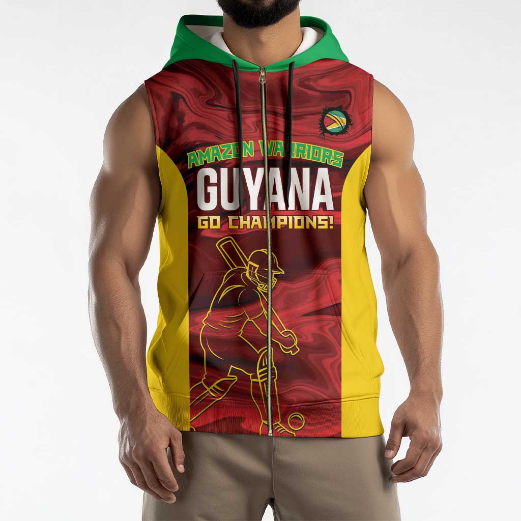 Custom Guyana Cricket Sleeveless Zip Hoodie Go Amazon Warriors Marble Pattern - Wonder Print Shop