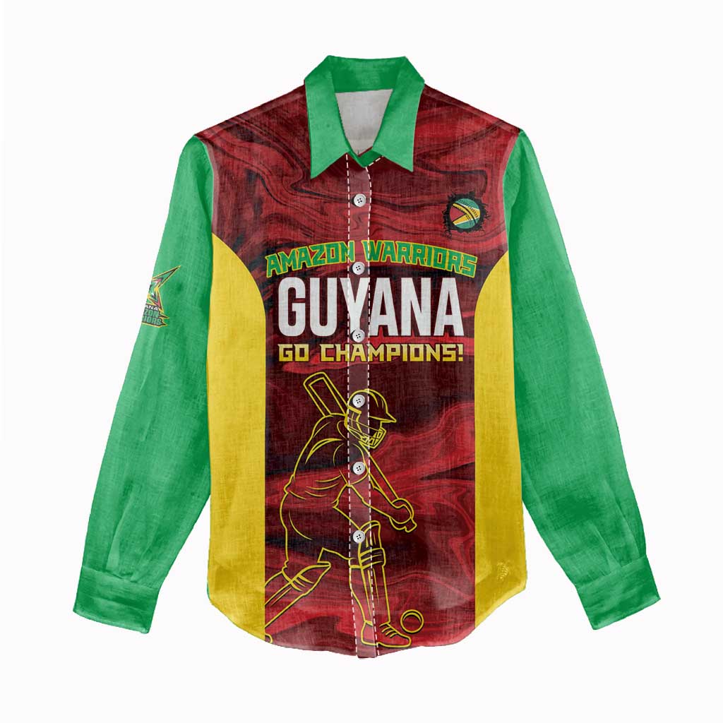 Custom Guyana Cricket Women Casual Shirt Go Amazon Warriors Marble Pattern - Wonder Print Shop