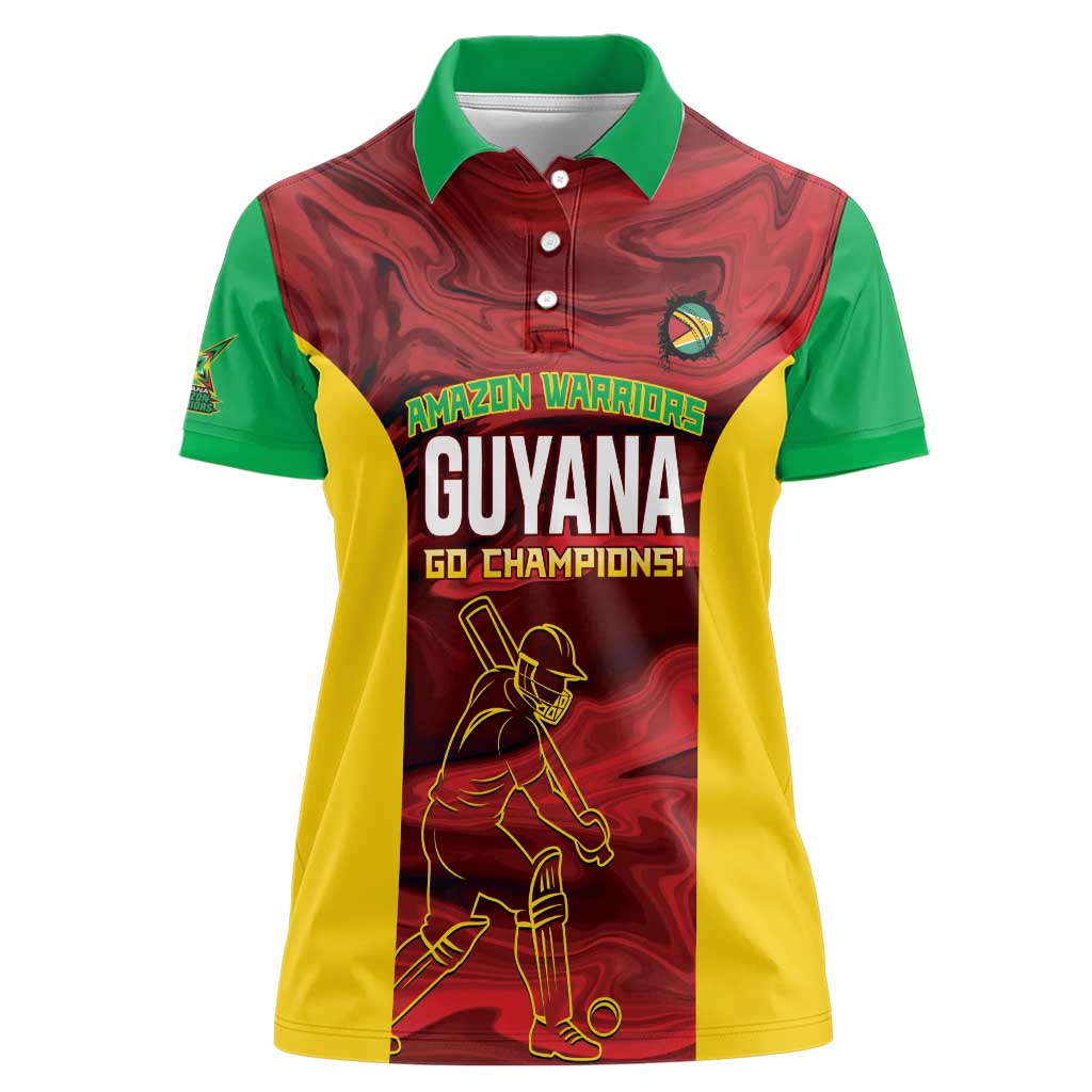 Custom Guyana Cricket Women Polo Shirt Go Amazon Warriors Marble Pattern - Wonder Print Shop