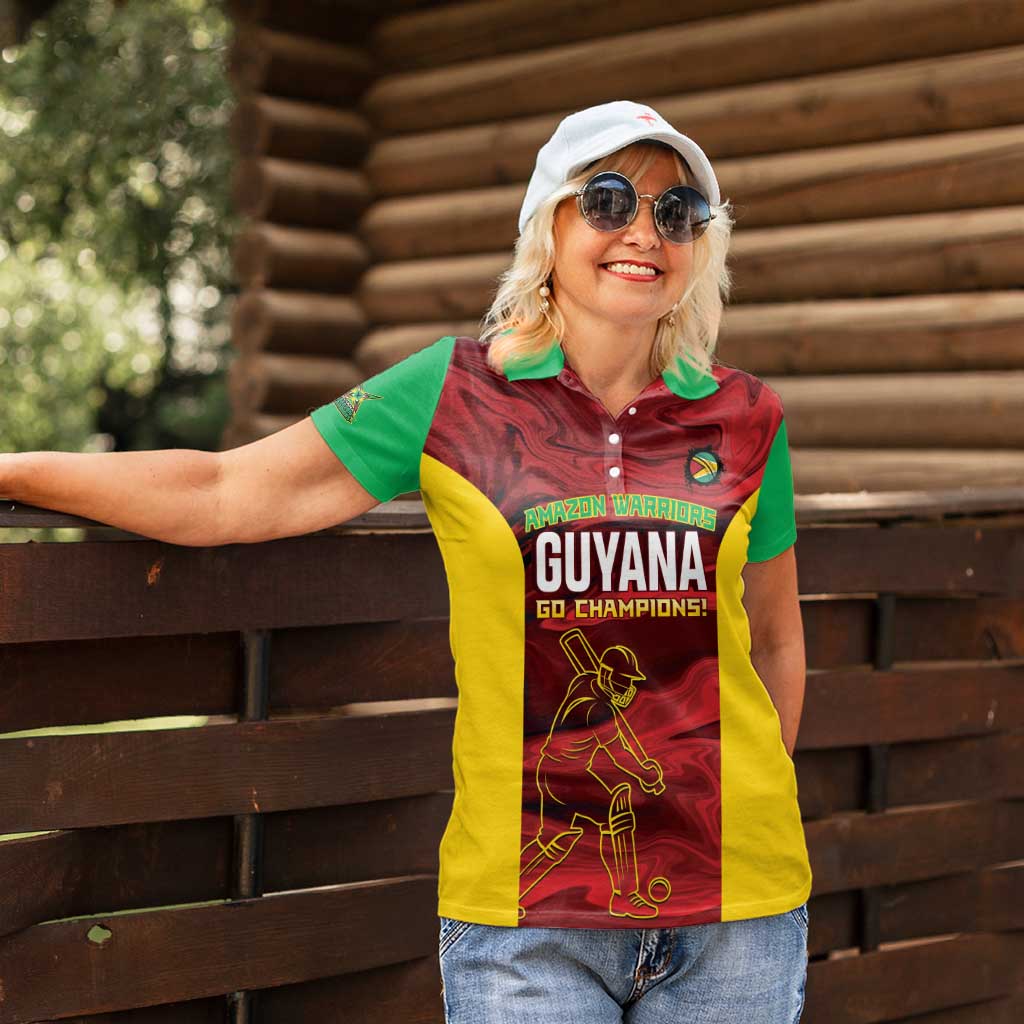 Custom Guyana Cricket Women Polo Shirt Go Amazon Warriors Marble Pattern - Wonder Print Shop