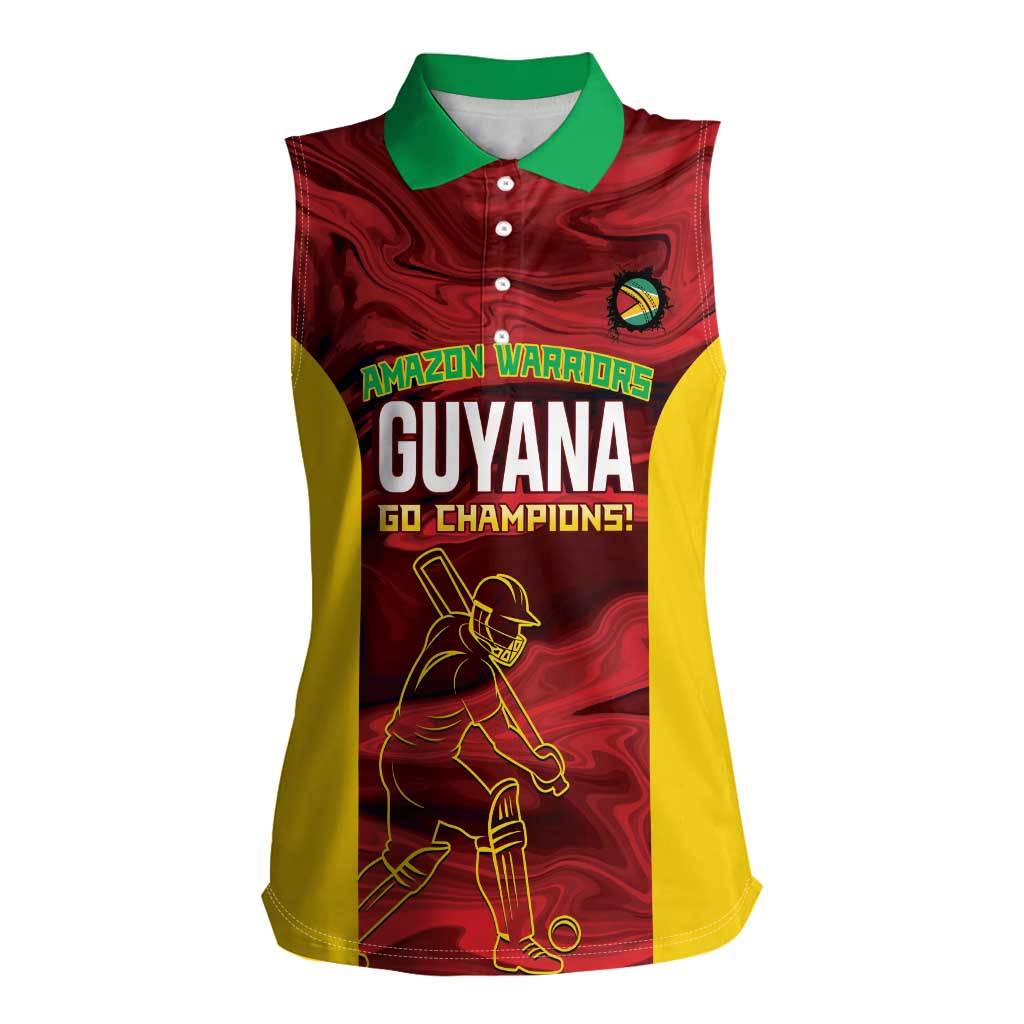 Custom Guyana Cricket Women Sleeveless Polo Shirt Go Amazon Warriors Marble Pattern - Wonder Print Shop