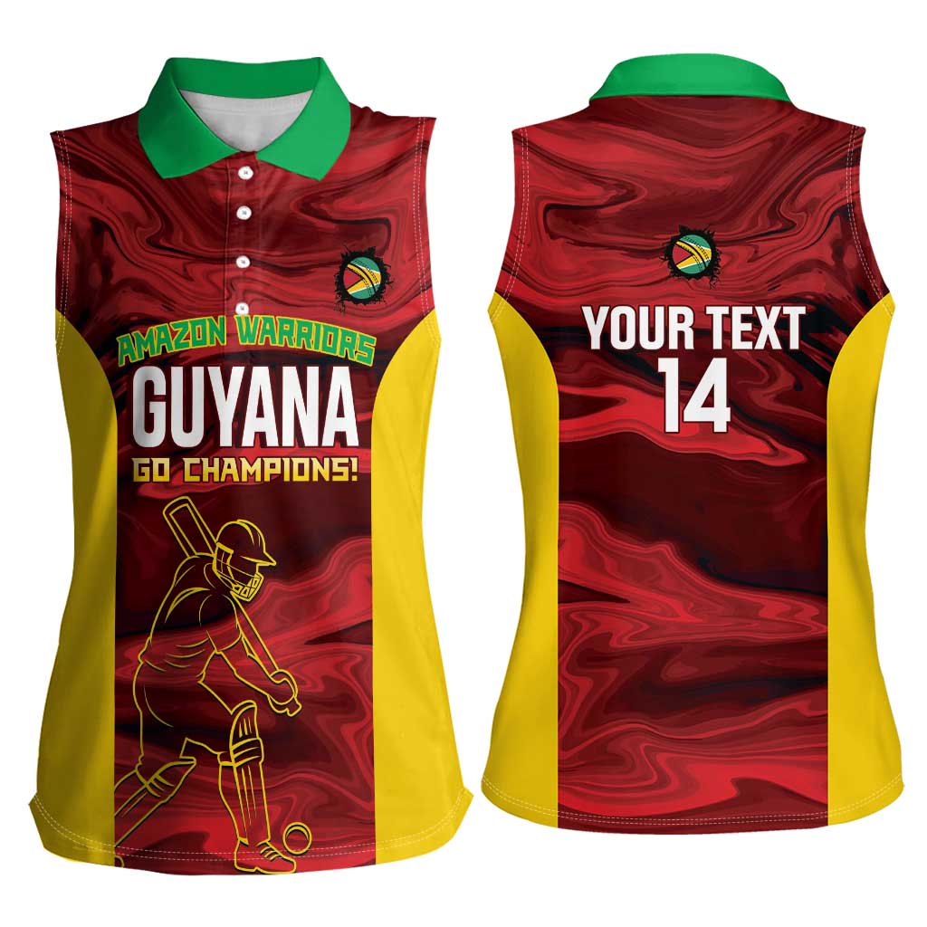 Custom Guyana Cricket Women Sleeveless Polo Shirt Go Amazon Warriors Marble Pattern - Wonder Print Shop