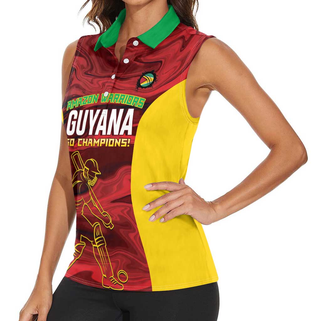 Custom Guyana Cricket Women Sleeveless Polo Shirt Go Amazon Warriors Marble Pattern - Wonder Print Shop