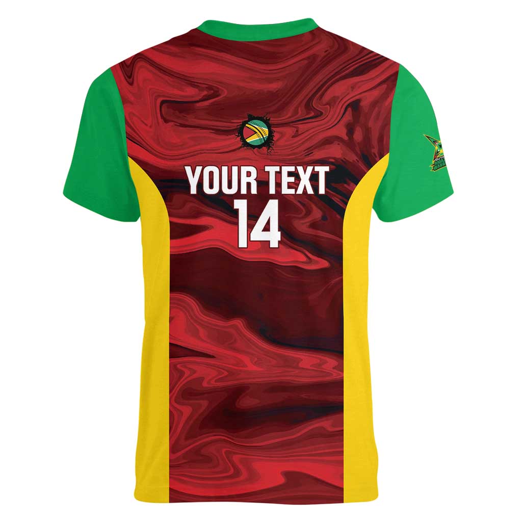 Custom Guyana Cricket Women V-Neck T-Shirt Go Amazon Warriors Marble Pattern - Wonder Print Shop