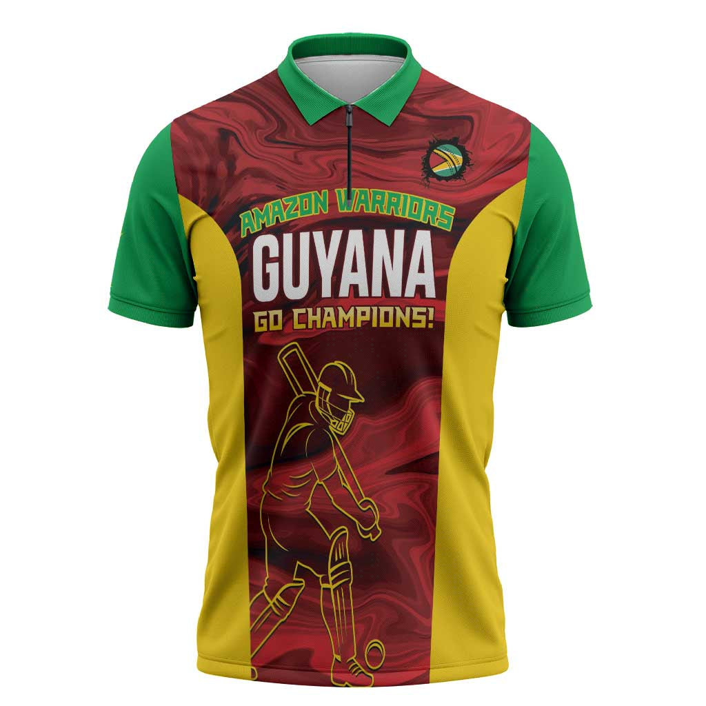 Custom Guyana Cricket Zipper Polo Shirt Go Amazon Warriors Marble Pattern - Wonder Print Shop