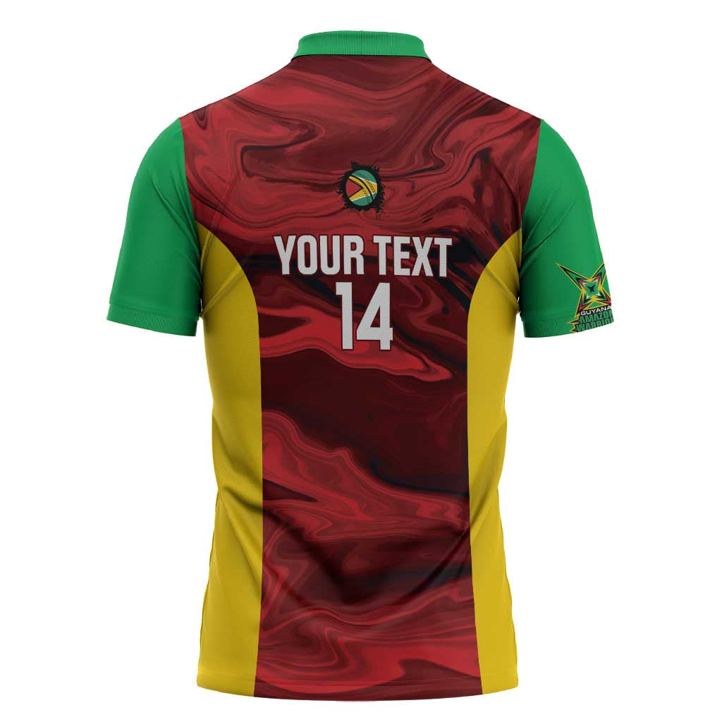 Custom Guyana Cricket Zipper Polo Shirt Go Amazon Warriors Marble Pattern - Wonder Print Shop
