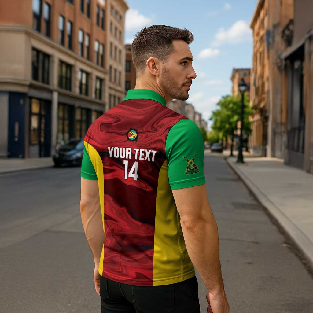 Custom Guyana Cricket Zipper Polo Shirt Go Amazon Warriors Marble Pattern - Wonder Print Shop