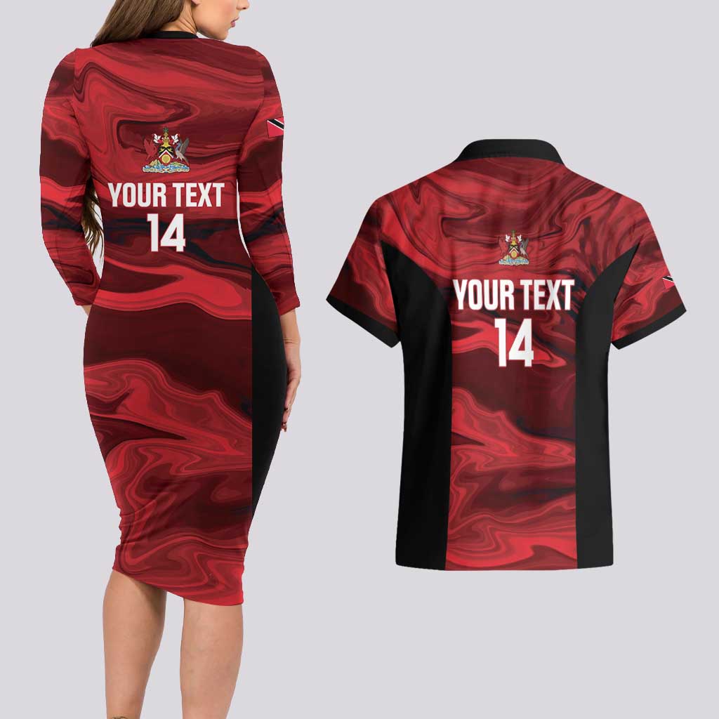 Custom Trinbago Cricket Couples Matching Long Sleeve Bodycon Dress and Hawaiian Shirt Go Knight Riders Marble Pattern - Wonder Print Shop