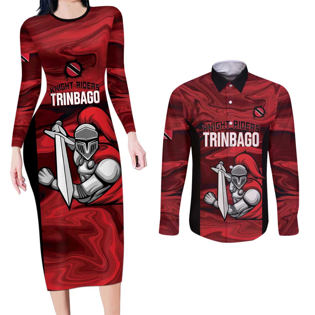 Custom Trinbago Cricket Couples Matching Long Sleeve Bodycon Dress and Long Sleeve Button Shirt Go Knight Riders Marble Pattern - Wonder Print Shop