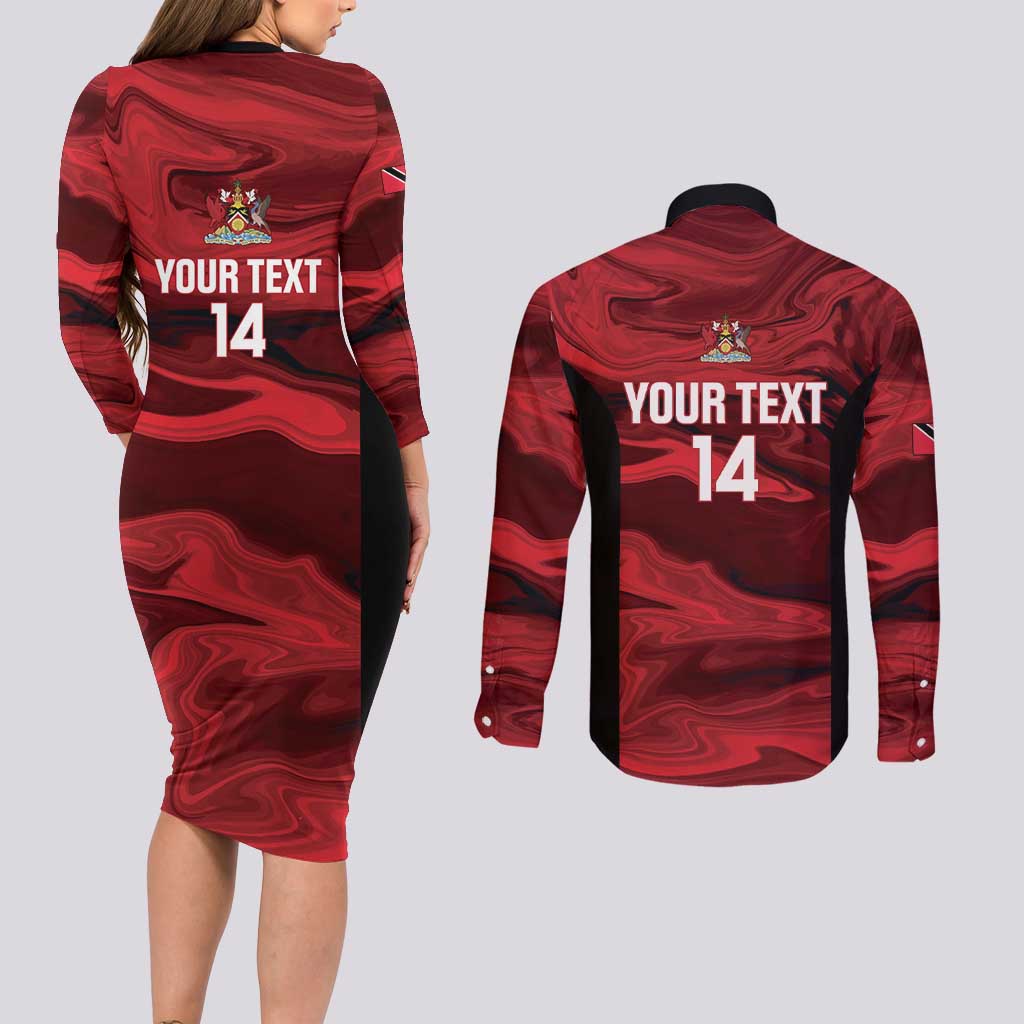 Custom Trinbago Cricket Couples Matching Long Sleeve Bodycon Dress and Long Sleeve Button Shirt Go Knight Riders Marble Pattern - Wonder Print Shop